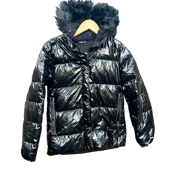 The North Face 600 Down Fill Puffer Black Detachable Hood Jacket Girls Large - Picture 1 of 9